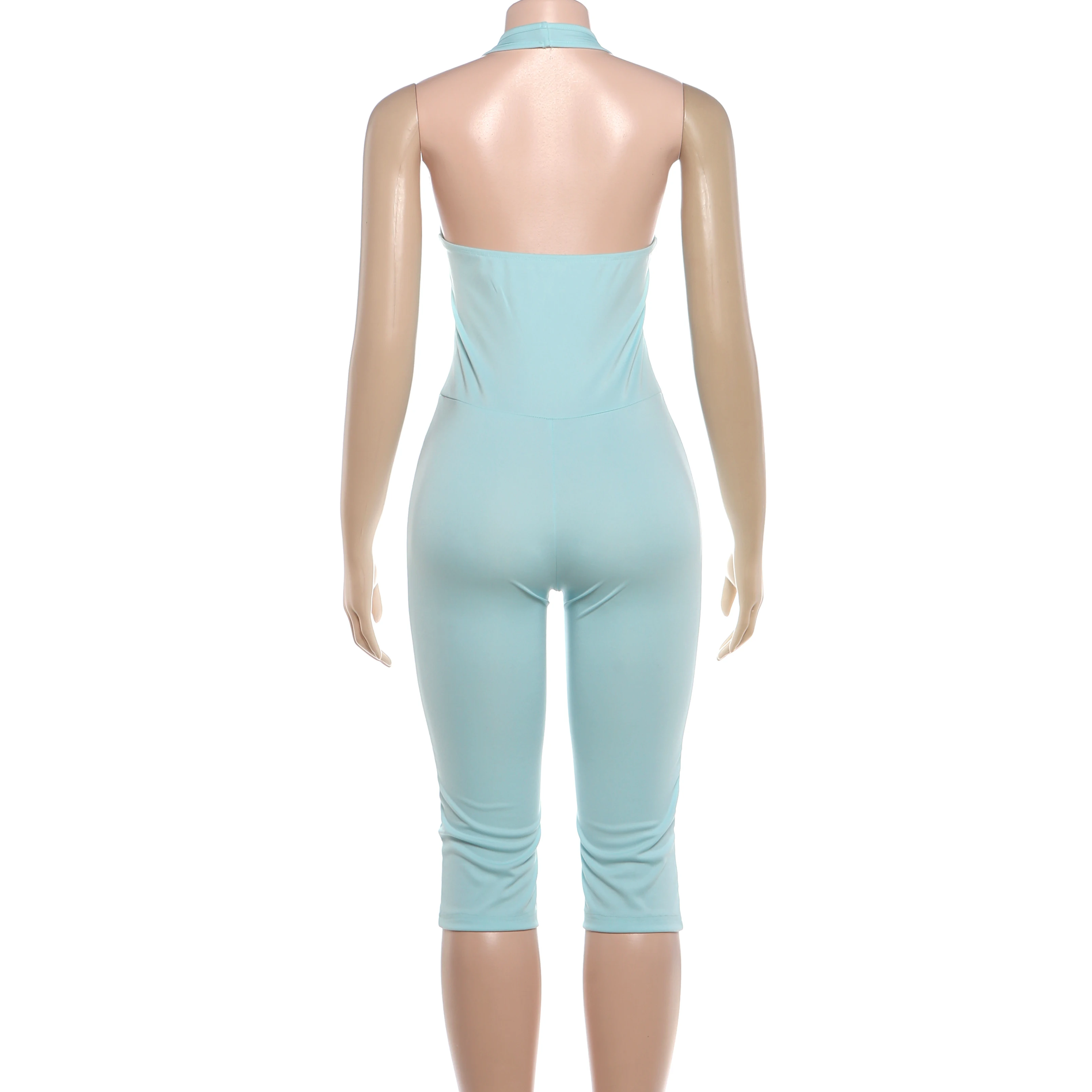 Weird Puss Sexy Mode-Playsuits für Damen, Neckholder, tief ausgeschnitten, rückenfrei, ärmellos, figurbetont, mit Pfirsich-Hüftform, High-Street-Stil, klassische Overalls – Detail 5