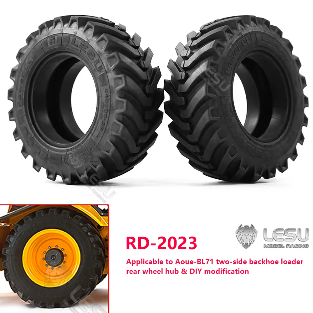 LESU two-sided backhoe loader simulation truck model high-quality rubber tire skin front and rear large tire small tire