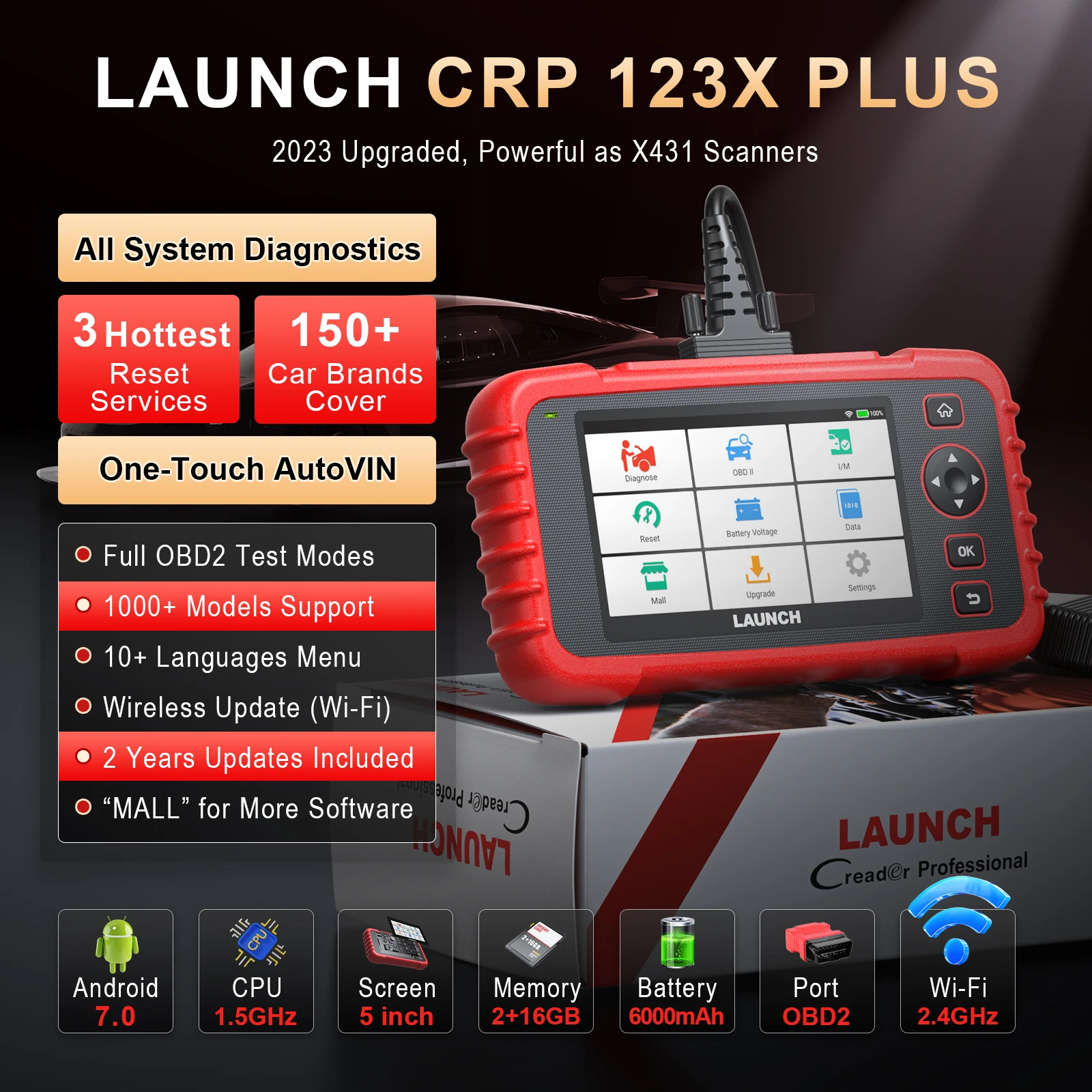 New LAUNCH CRP123X Plus Auto Code Reader OBDII Scanner Diagnostic Tools All System Diagnosis Automotive DIY OBD2 Scanner