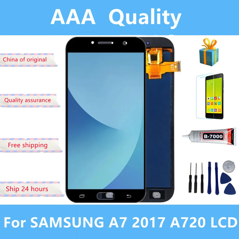 

Протестированный OLED-дисплей A720 для Samsung A7 2017, замена дигитайзера сенсорного экрана в сборе для Samsung A720F A720M SM-A720F