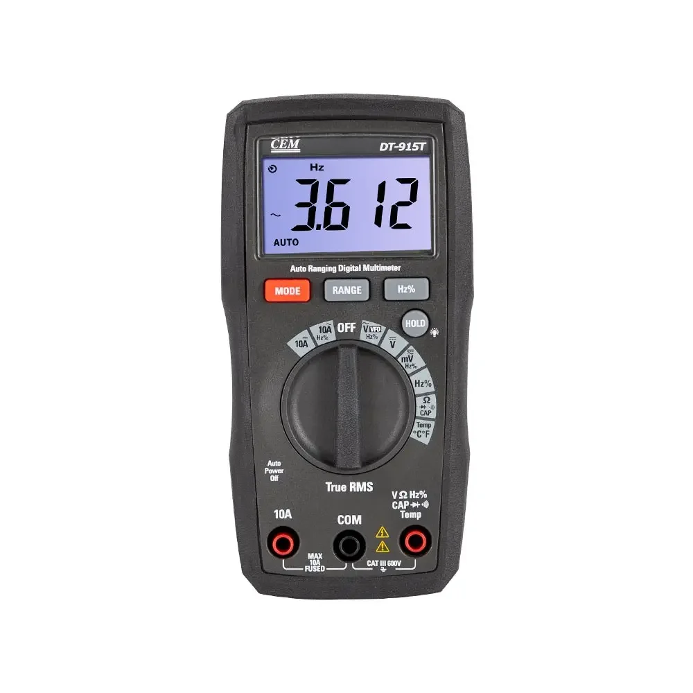 005 CEM DT-915T Compact Digital Multimeter With Rubber Holster Housing And Over Sized High Contrast 6000 Counts LCD Display