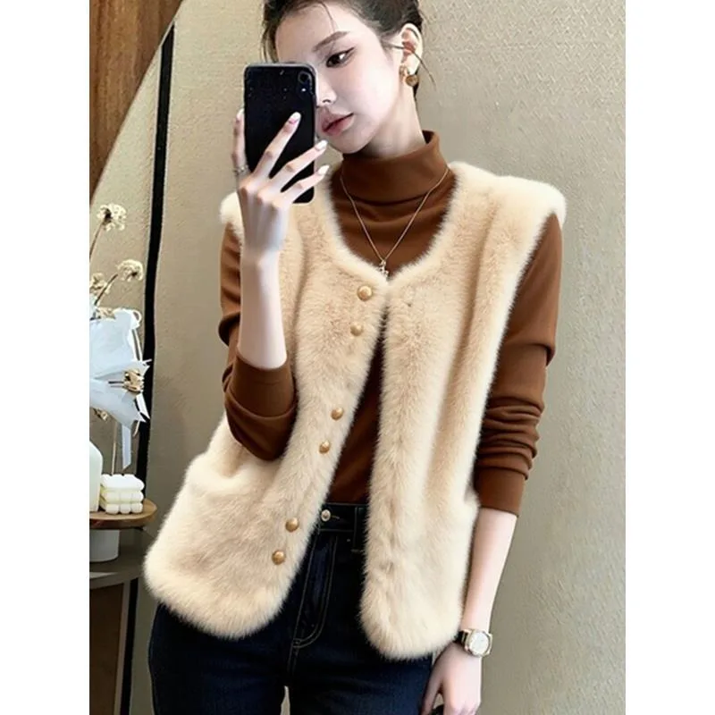 Women Korean Mao Mao Vest High-end Sense, Small Fragrant Wind Outer Vest 2026 Autumn and Winter New Cotton Thickened Warm Jacket