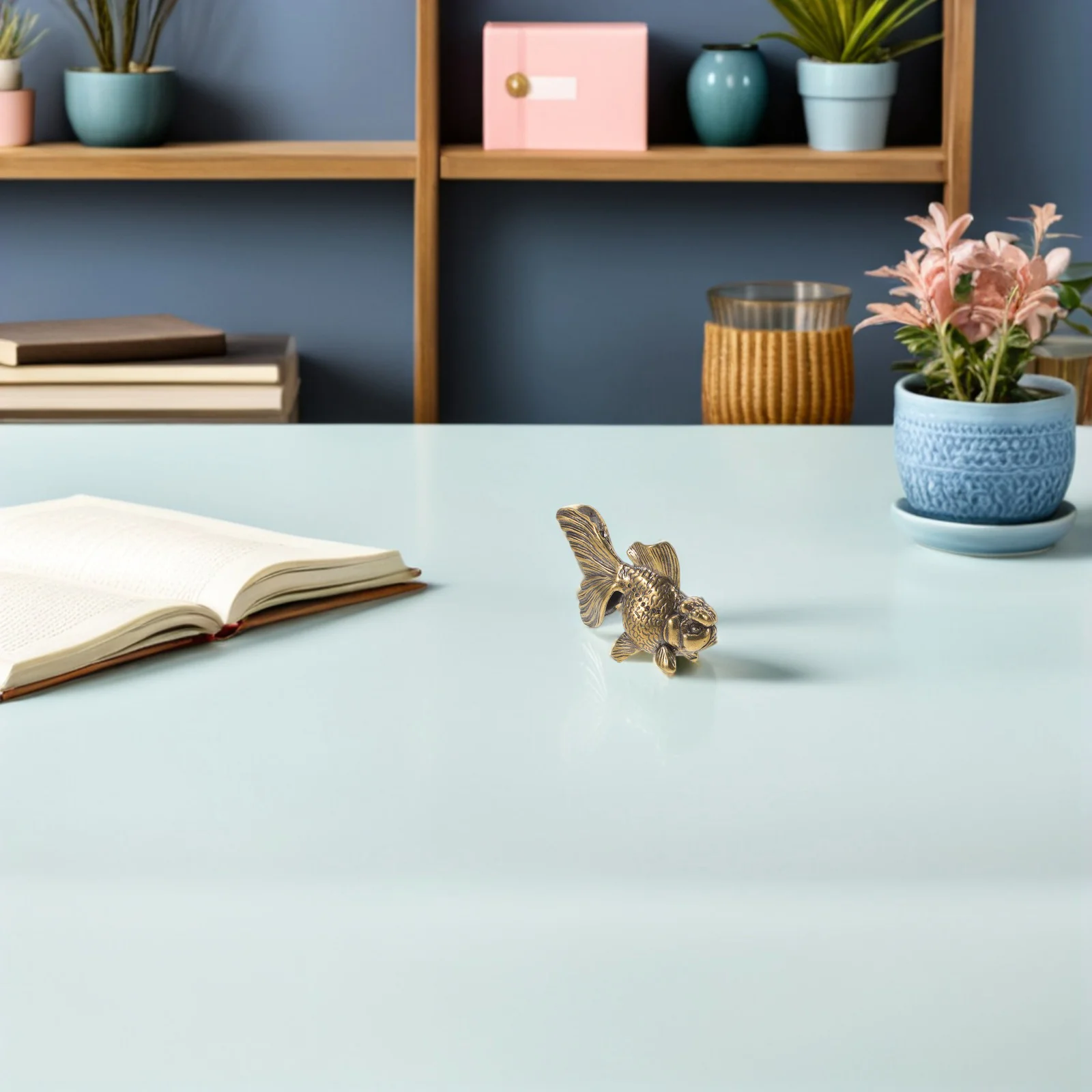 

Small Brass Koi Fish Sculpture Elegant Desktop Ornament for Study Room Home Office Vintage Animal Decor Rustic Metal Fish Figure