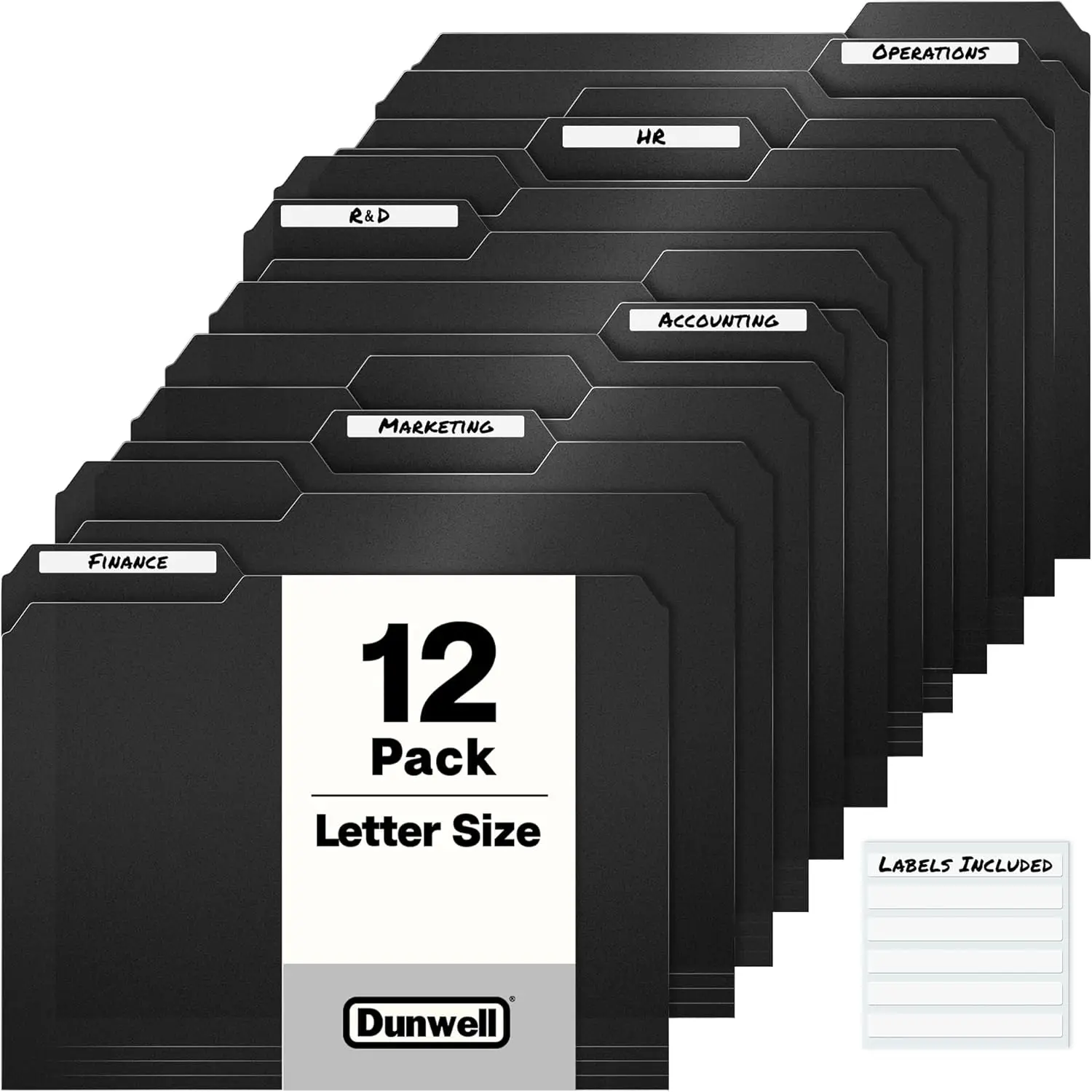 

Plastic 3-Tab File Folders 12 Pack, Sturdy 1/3 Tab for 8.5x11 Documents with Labels
