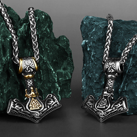 Nordic Mjolnir Valknut Rune Necklace Men's Amulet Pendant Stainless Steel Viking Scandinavian Vienna Pendant Necklace Gift