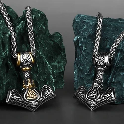 Nordic Mjolnir Valknut Rune Necklace Men's Amulet Pendant Stainless Steel Viking Scandinavian Vienna Pendant Necklace Gift