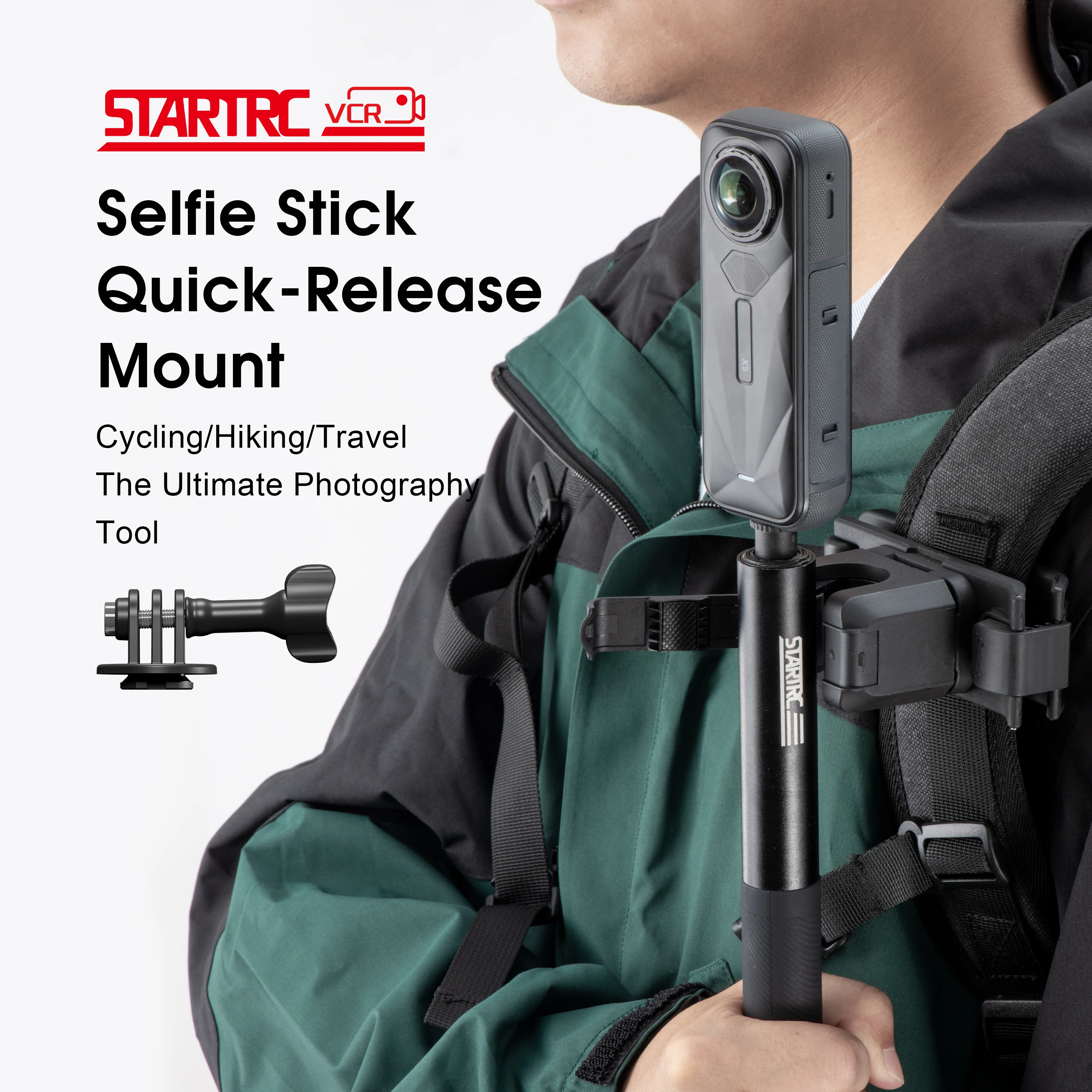 

Крепление-держатель STARTRC для селфи-палки на ремень рюкзака для Insta360 X5 X4 Air Go Ultra ACE Pro 2, регулируемое, быстросъемное
