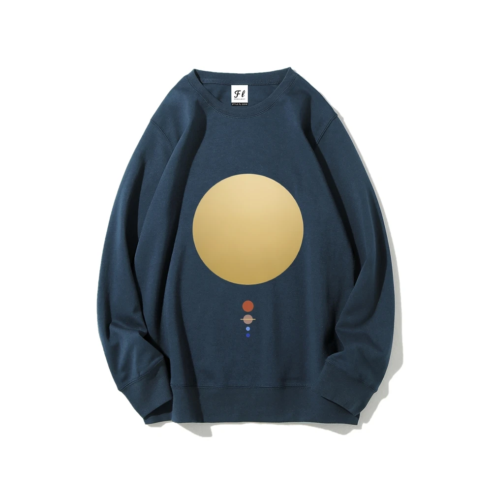 ゴールドプラネット ミニマリスト スウェットシャツ シンプル コズミック プリント スタイリッシュ カジュアル ルーズ 長袖 美的 クール ファッショナブル リラックス トップ