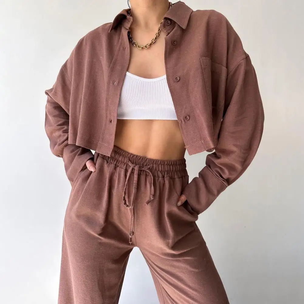 

Jacket Trouser Suit Springfall Jacket Trouser Set Stylish Women's Suit Set Chic Turn-down Collar Jacket Loose Single-breasted