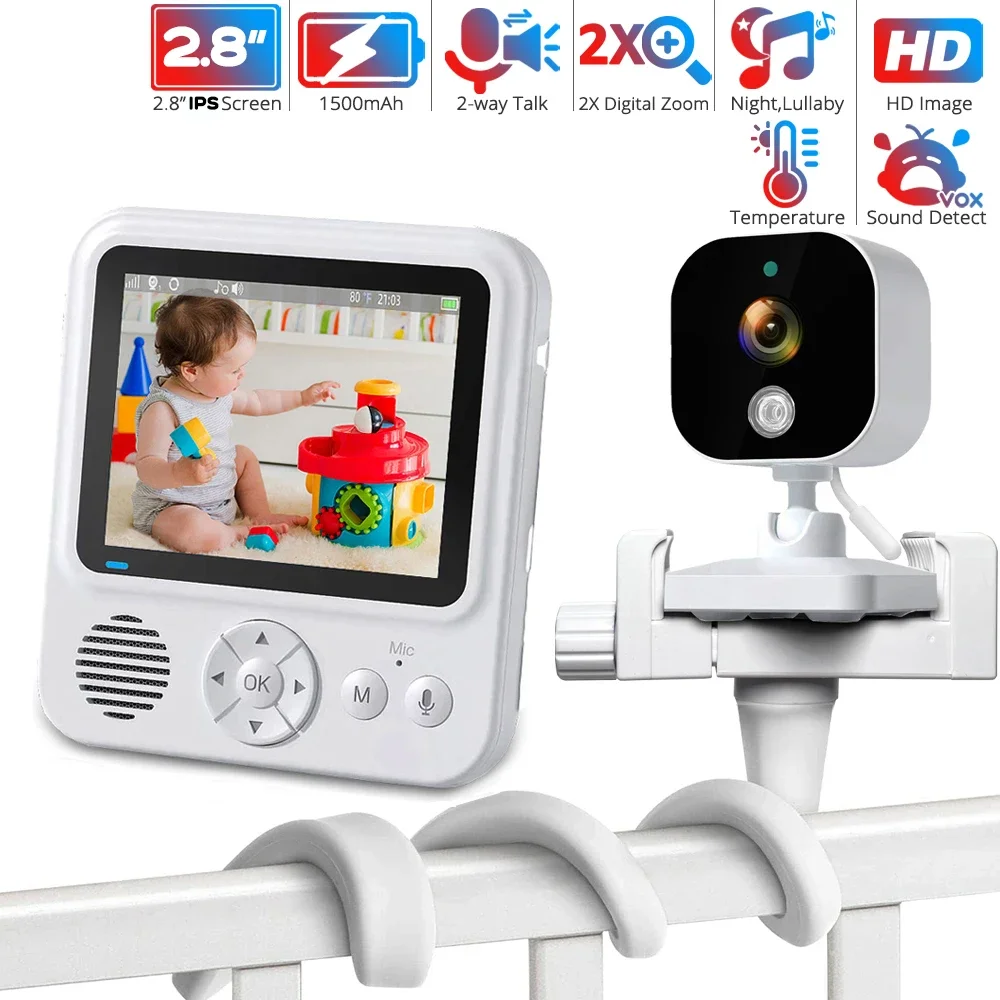 2.8 Inch Video Baby Monitor with Camera and Audio,2X Zoom,IPS Screen,2-Way Talk Night Vision Babysitter No WiFi (Stand included)