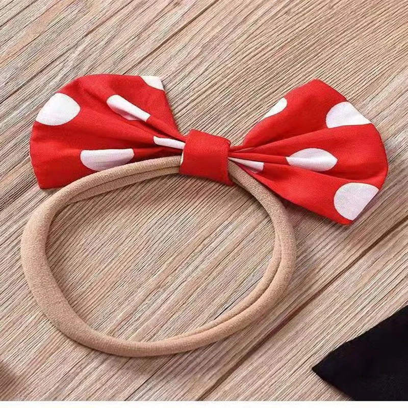 Minnie Mouse Girls Set Kids Clothes Flying Sleeve Short Sleeve Top Polka Dot Suspender Skirt Minnie Bow Headband skirt suit