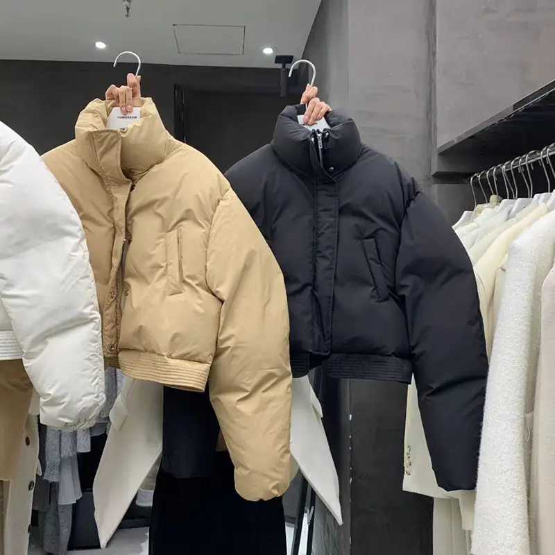 Estilo curto parkas feminino solto lazer sólido all-match harajuku na moda gola casacos design simples ulzzang streetwear