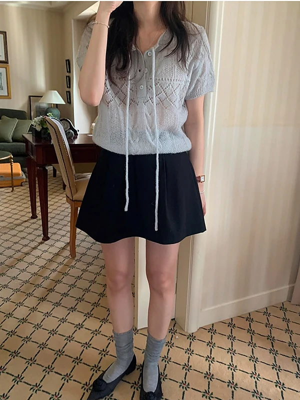 เสื้อถักไหมพรมสไตล์เกาหลีสำหรับผู้หญิง รุ่นใหม่ล่าสุดสำหรับฤดูร้อน ให้ความรู้สึกหวานละมุน สไตล์สปอร์ต ดูหรูหรา