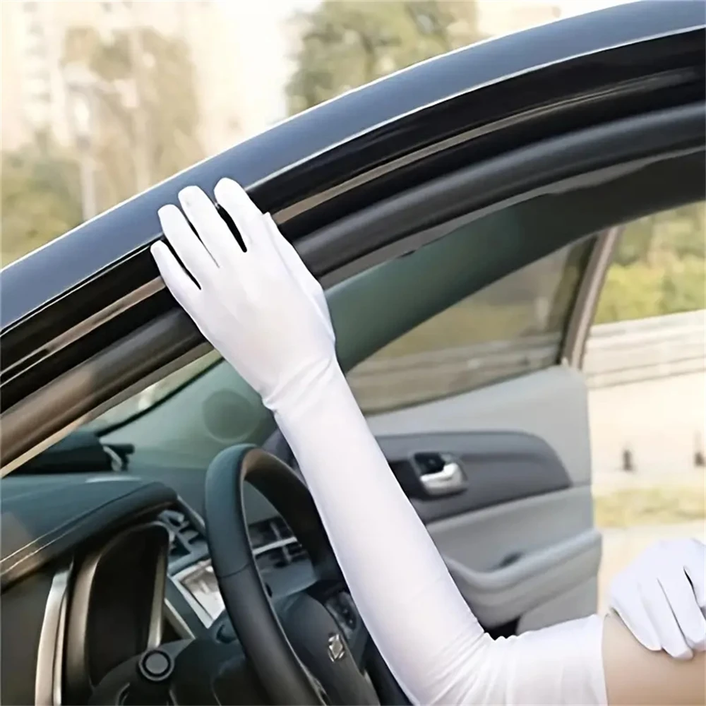 1pair Summer Sunshade High Elasticity Spandex Long Gloves Solid Sexy Drive Etiquette Stage Performance Party Cosplay Black White