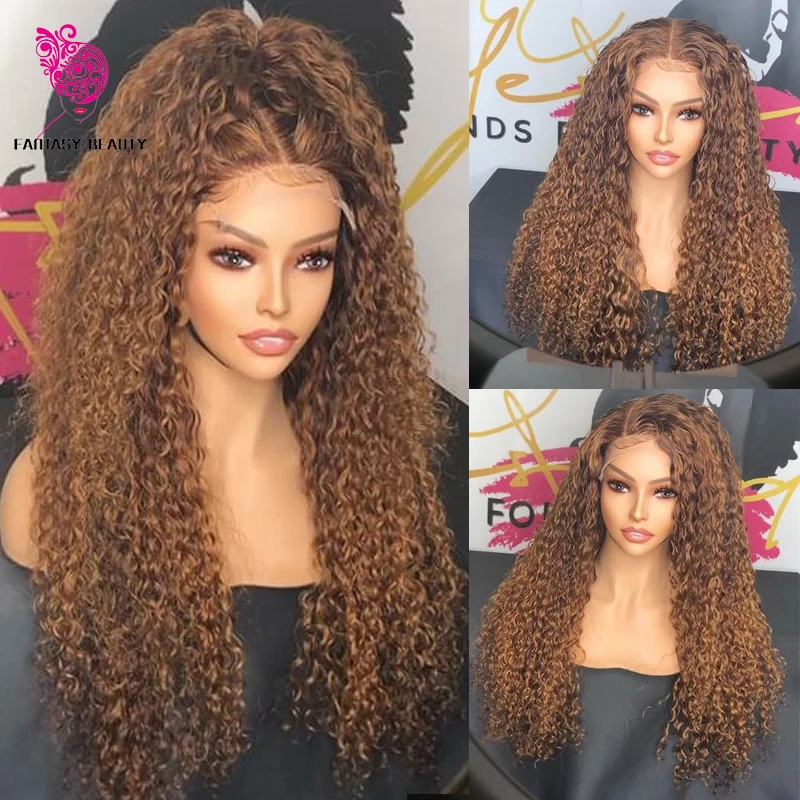 

Glueless Kinky Curly Human Hair 360 Lace Frontal Wigs for Black Women 180Density Thick Auburn Brown 5x5 Lace Closure Wigs Remy