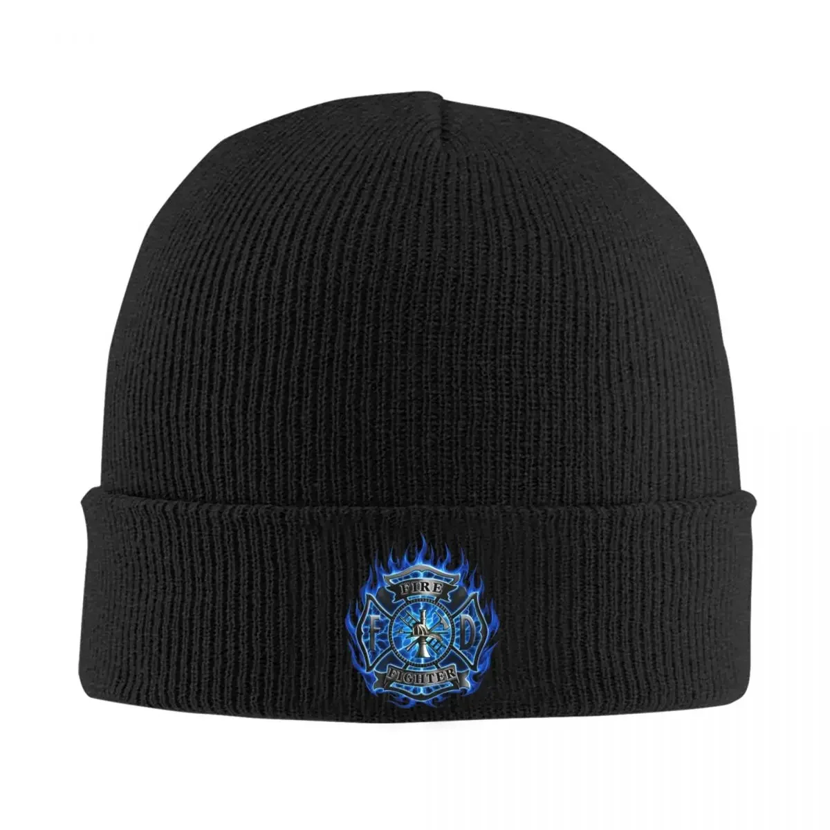 Blue Firefighter Logo Knitted Hat Women's Men's Beanie Autumn Winter Hats Acrylic Fire Rescue Hip Hop Melon Cap