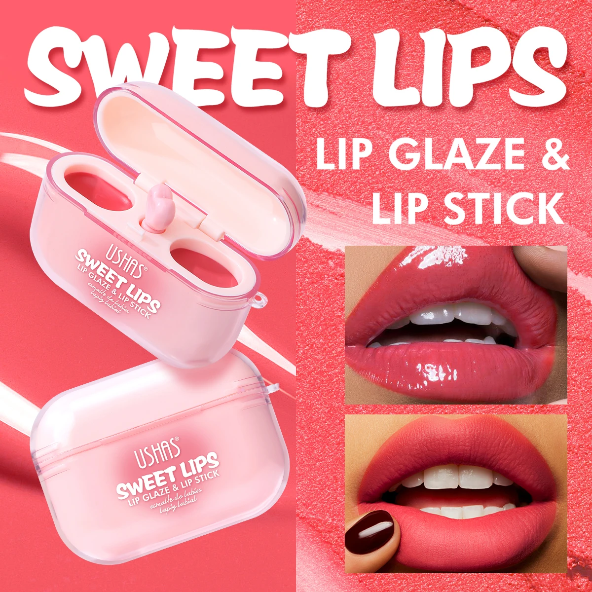 Ushas 2 - A Waterproof and Long-lasting Velvet Moisturizing Lip Gloss in Matte Finish, Lip Makeup Gift Set