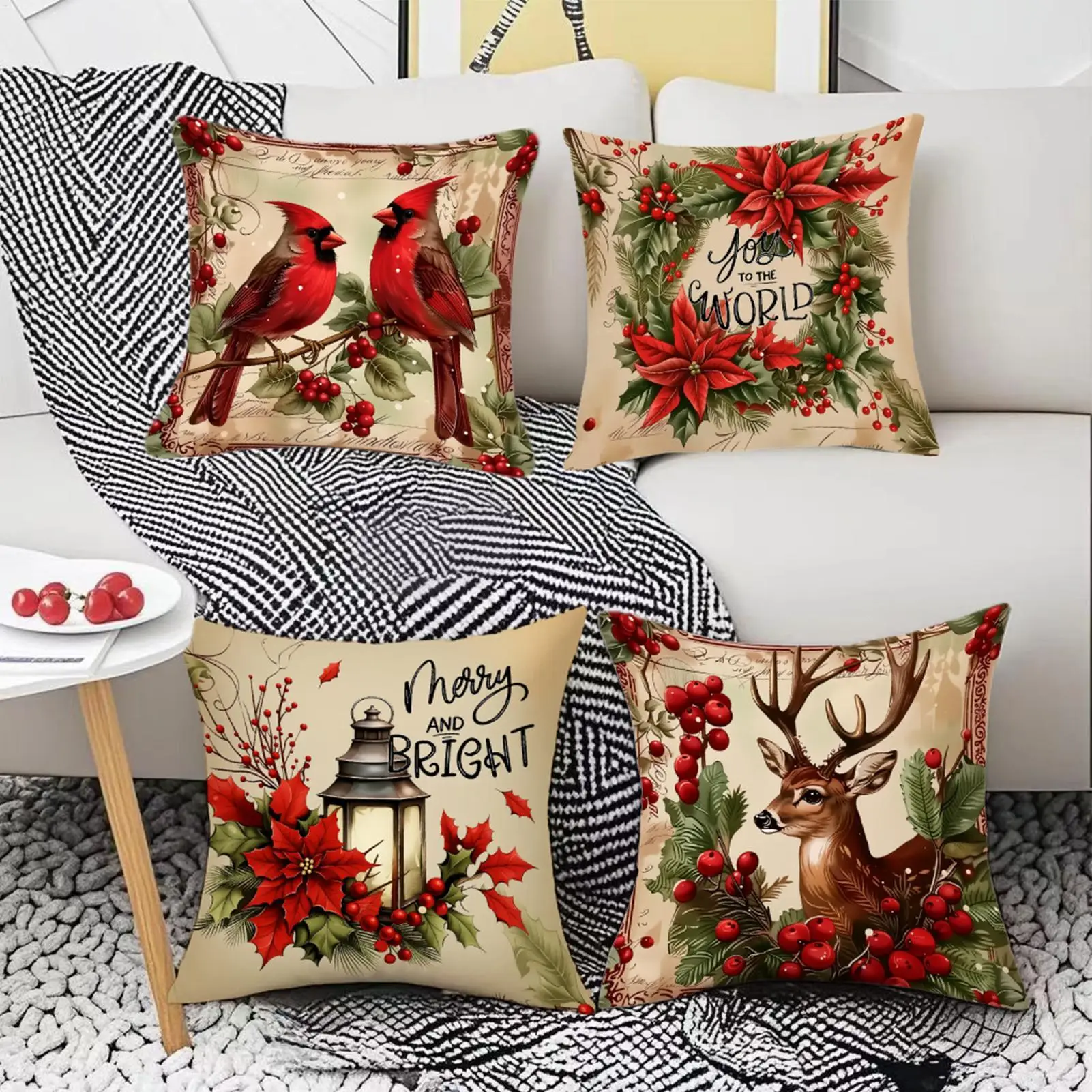 Christmas Cushion Covers 18x18 Inch Linen Linen Couch Cushion Holiday Pillow Covers For Sofa Bed Farmhouse Winter Bedroom Living