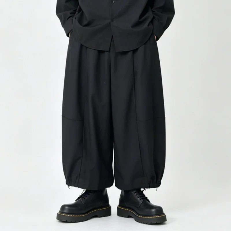 

Men'S Casual Pants, Japanese Dark Style Irregular Culottes, Loose Wide-Leg Drawstring Mountain-Style Cropped Pants J02
