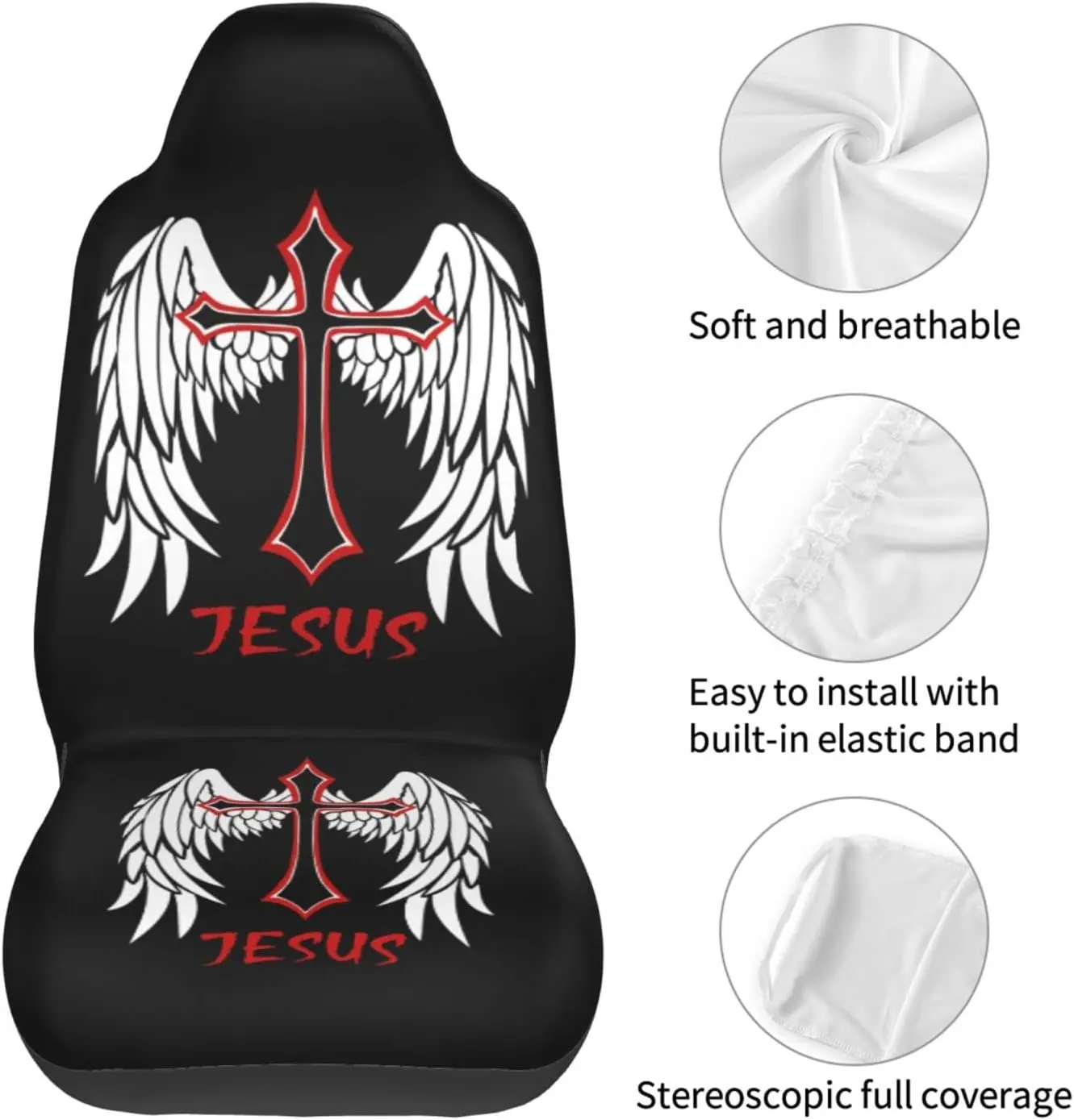 Religious Christian Faith Jesus Car Seat Cover for Men Women Front Seats Protectors Universal Fit Most Cars Suvs and Trucks 2 Pc