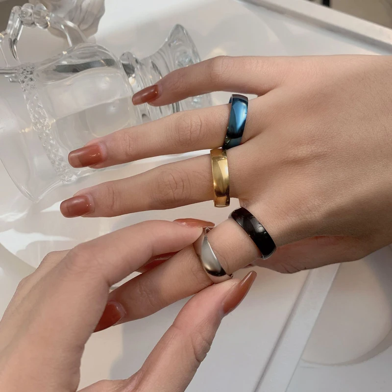 6 8mm Matt Stainless Steel Simple Design Plain Titanium Rings Gold Tone Silver Plated Black Blue Rings Men Woman Jewelry Gift