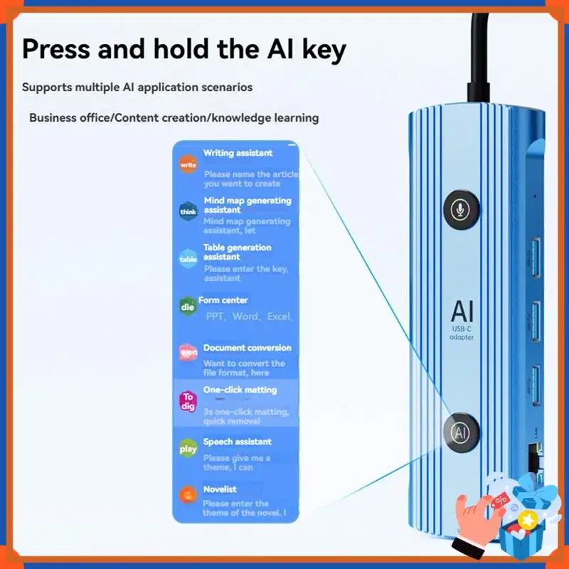 

Compact Ai USB-C Adapter Smart Type-C Docking Station,13-In-1 Hub AI Voice Docking Station VGA USB RJ45 SD/TF 3.5Mm PD3.0