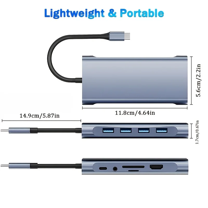 USB C 11-in-1 Docking Stations Type C HUB to 4K HDTV Adapter USB 3.0 5Gbps Adapter With PD 100Mbps RJ45 Card Reader For PC