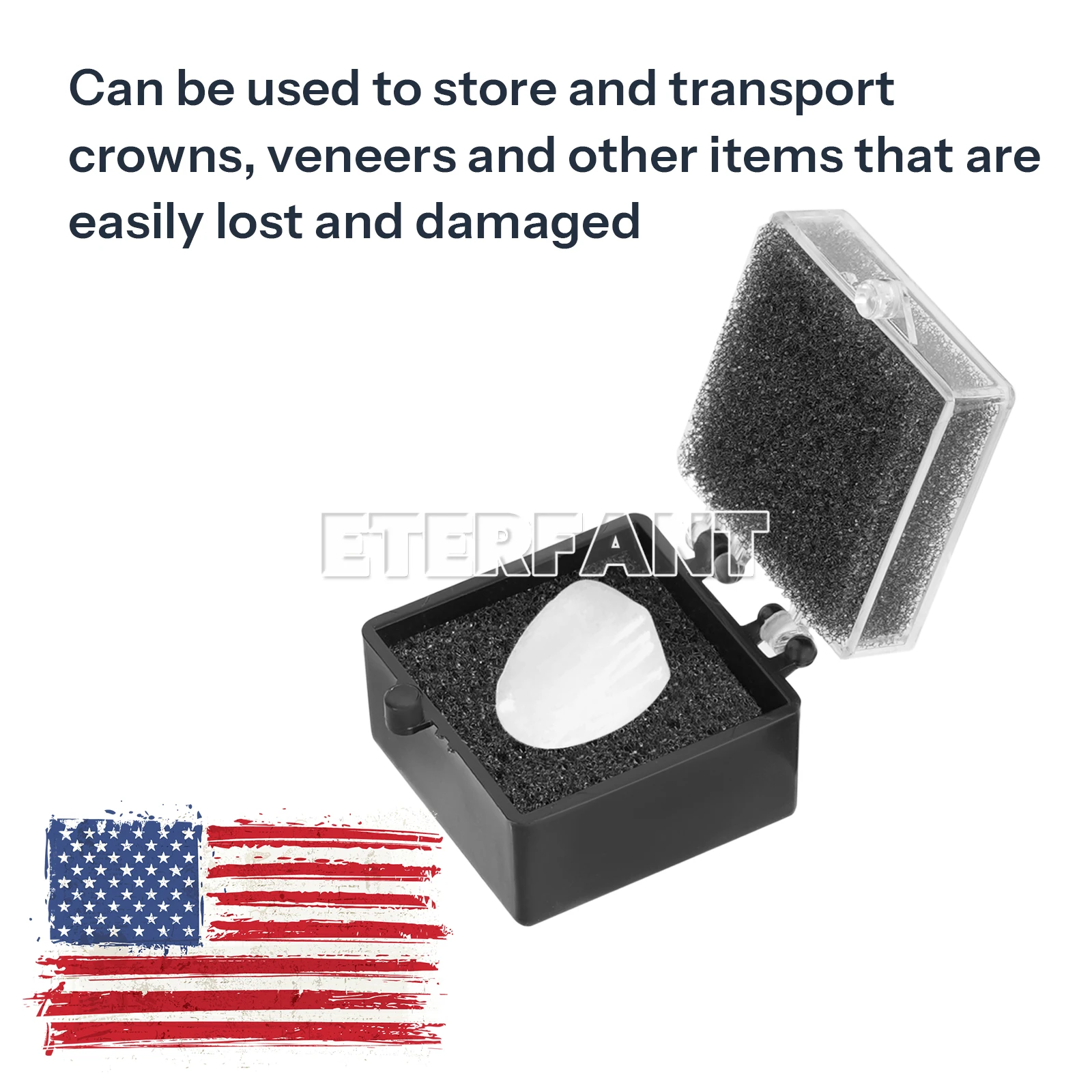 

ETERFANT 500PCs Dental Lab Crown/Veneer/Bridge Boxes- 1''-Black Crown Boxes with Clear Lid/Black Sponge Inserts