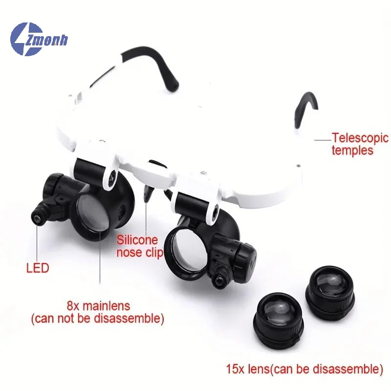NewMagnifying Glass 8X/15X/23X Jeweler Watchmaker With LED Light Telescopic Headband Magnifier Glasses Reading Loupes Eyewear