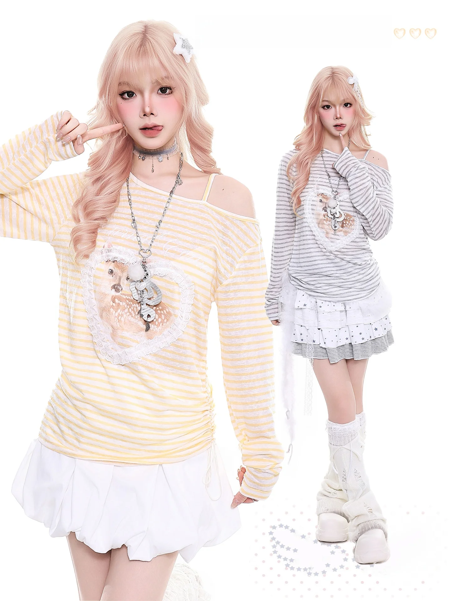 

Dopne Orange Juice Pattern oulder T-irt Women's Spring New Loose Long Sve Cover up Top Girl's Faion Casual Wear