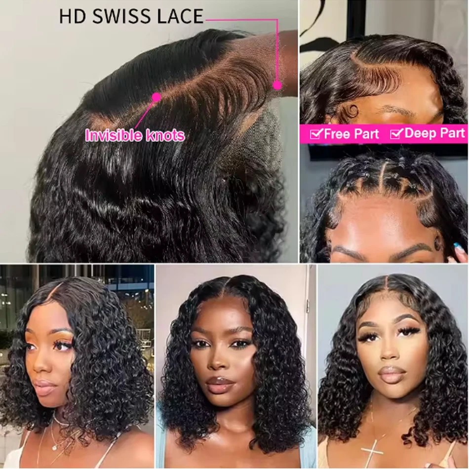 13X4 Glueless Water Wave Wigs Human Hair Pre Cut Bob Wig Ready To Go 180% Density 4x4 Water Wave Lace Closure Wigs Human Hair image 2