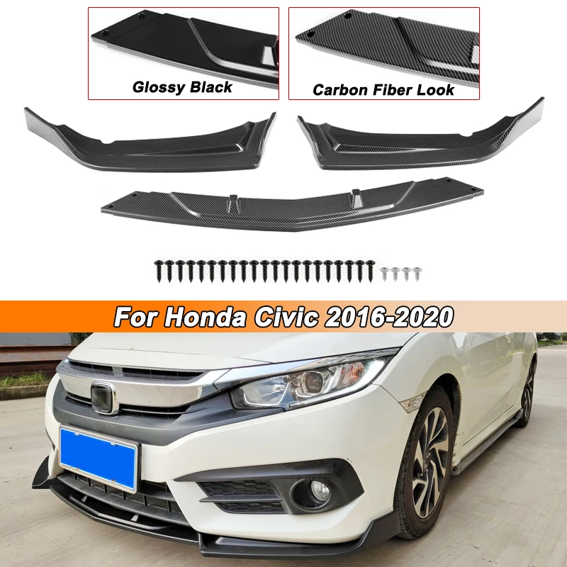 

3Pcs/set Car Front Bumper Lip Spoiler For Honda Civic 2016-2020 Protector Lower Bumper Diffuser Splitter Body Kit Auto Parts