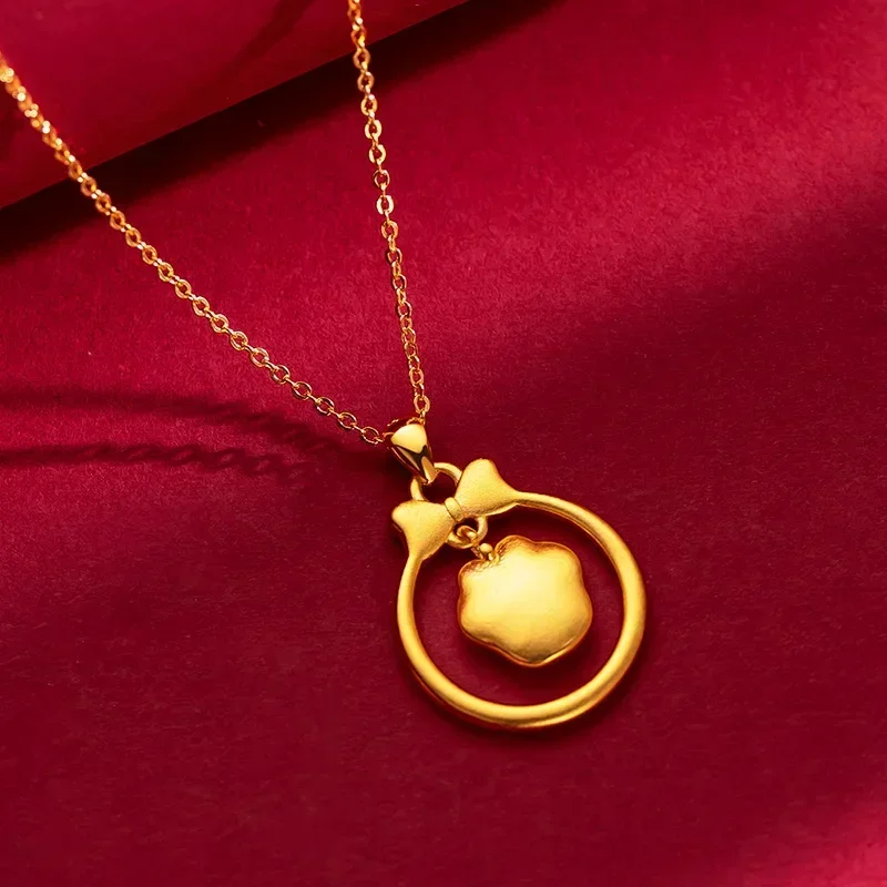 9999 Real Gold 24K Japanese and Korean Students Cute Bow Cat Claw Necklace Female Vitality Claw Gold Edition Clavicle Chain