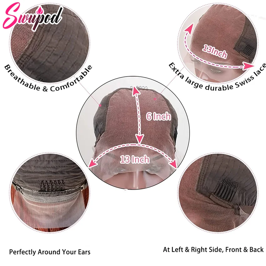 Swupod 13X4 13X6 200 Dichtheid Transparante Hd Lace Pruik Voor Vrouwen Deep Wave Remy Human Hair 33 # Roodachtig Bruine Kleur Lijmloos