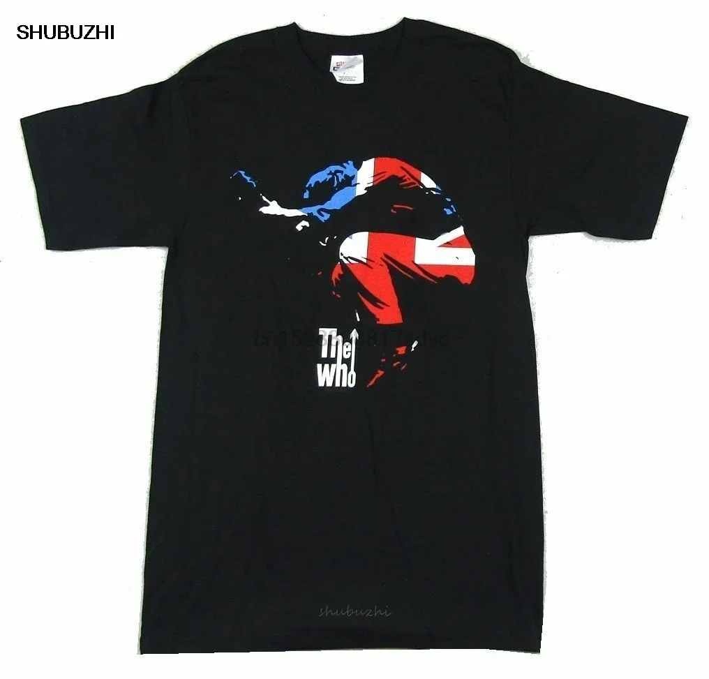 Kaus hitam The Who Jumping bendera Inggris kaus lengan pendek katun Merch Band resmi baru kaus atasan