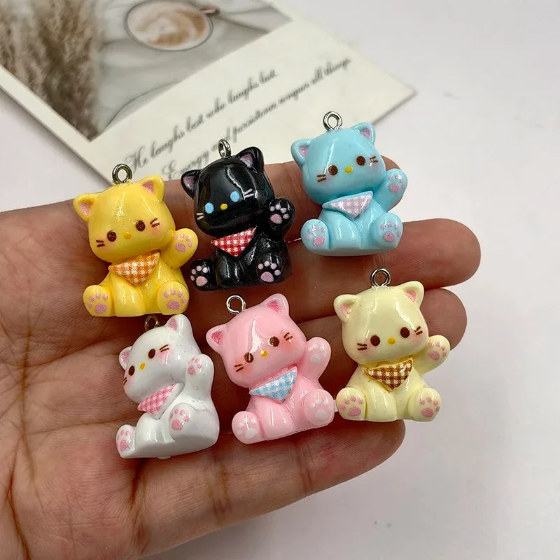 10Pcs European 3D Cat Charms Earring Keychain Jewelry Making