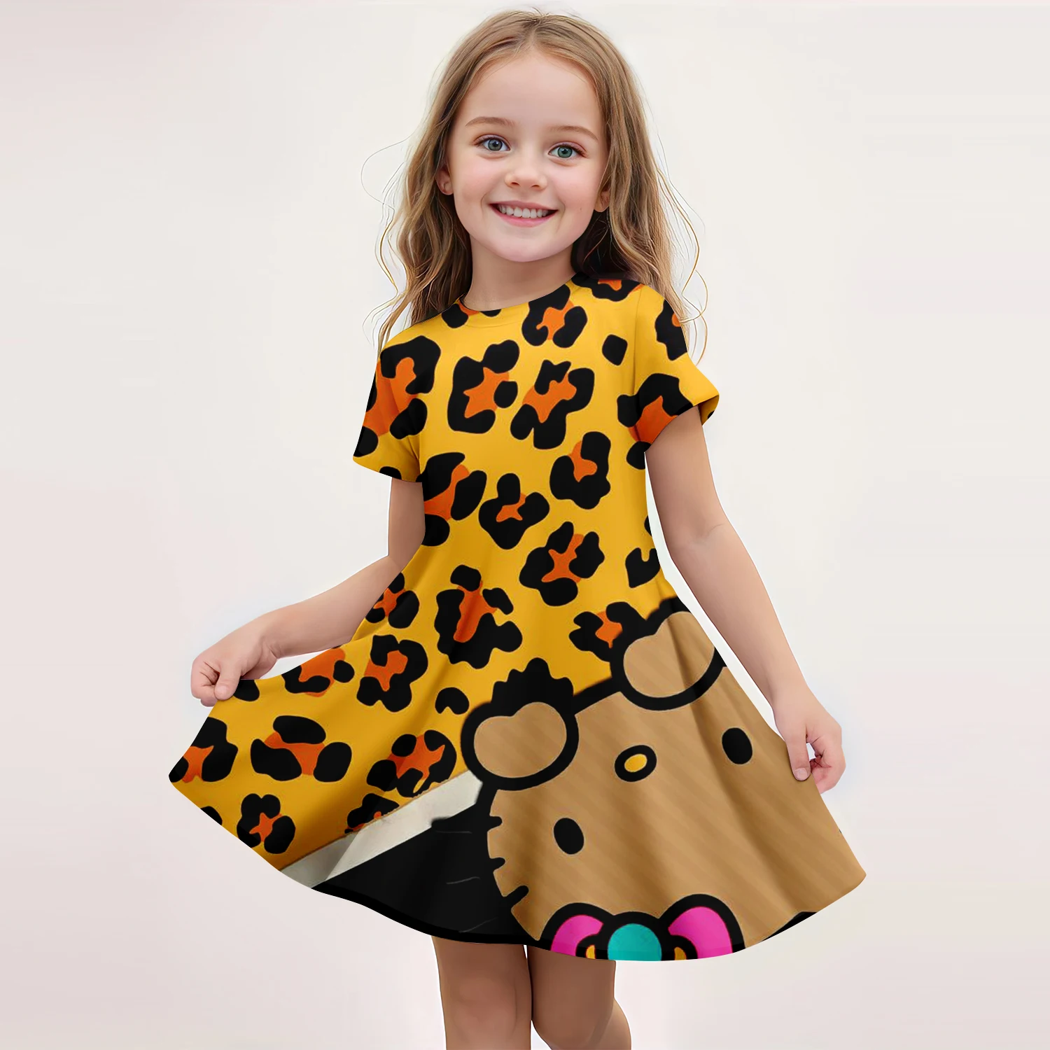 Popolare Miniso New Fashion Girl Dress Cartoon Cute Hello Kitty 3D Printed Princess Dress abito corto confortevole casa