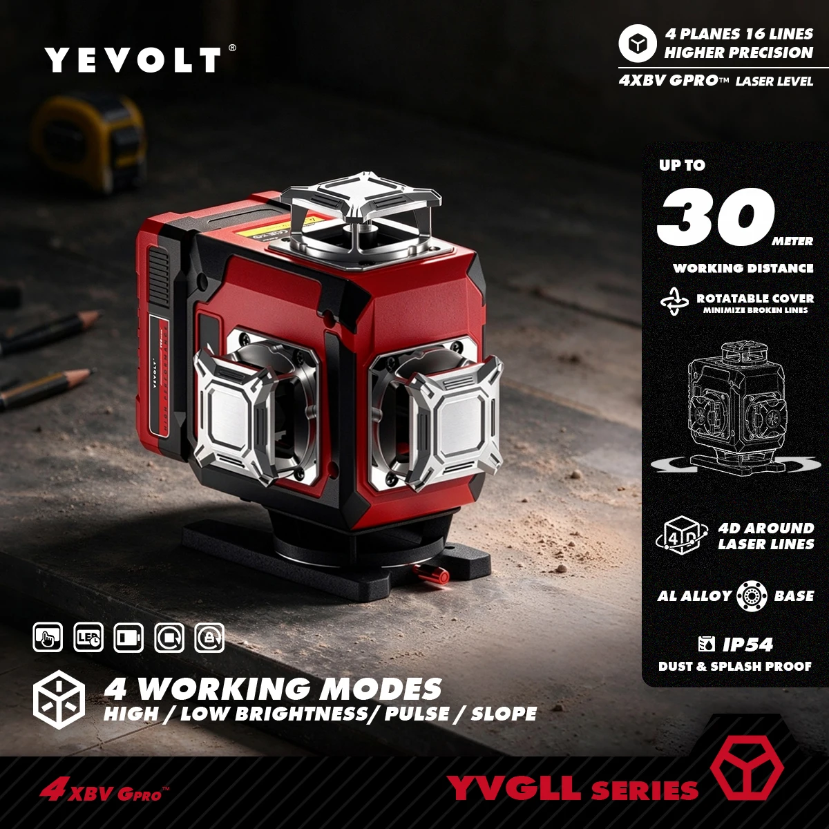 YEVOLT 4D 16-Linien-Grünlaser-Nivelliergerät 360° Horizontale und Vertikale Linien für Haushalt, DIY, Deckenverkleidung, Wandfliesen, Schrankmontage