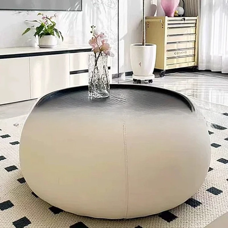 طاولة قهوة مستديرة بالرياح الكريمية لغرفة المعيشة، شقة صغيرة، تخزين منزلي، حديث وبسيط، مصنوع من الجلد الفاخر #1