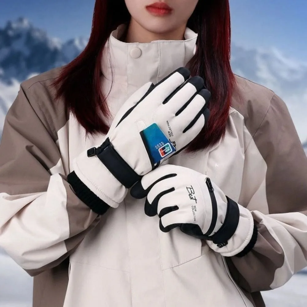 

With Zippered Pocket Ski Gloves Thicken Full Finger Winter Warm Gloves Mobile Phone Touch Screen Couple Gloves Motorcycle Gloves
