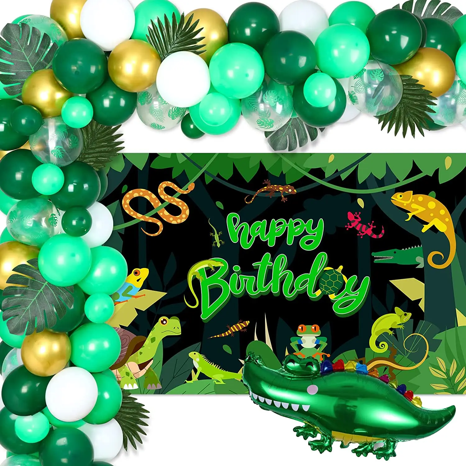 

Birthday Party Decoration for Boys, Reptile Swamp, Birthday Backdrop, Crocodile Balloons, Safari Jungle, Party Supplies