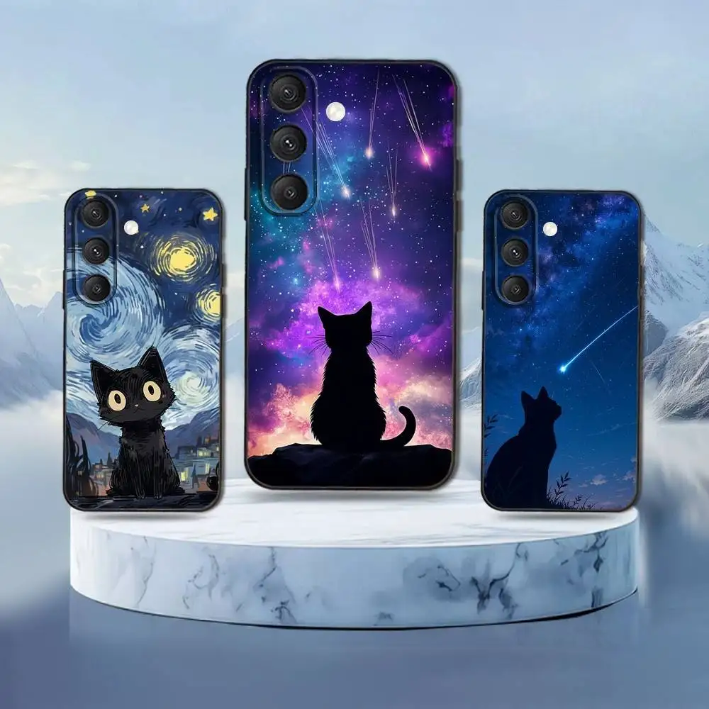 

Starry Sky Cat Pattern Phone Case For Samsung Galaxy S25,S24,S21,S22,S23,S30,Ultra,S20,Plus,Fe,Lite,Note,10,9,5G Black Cover