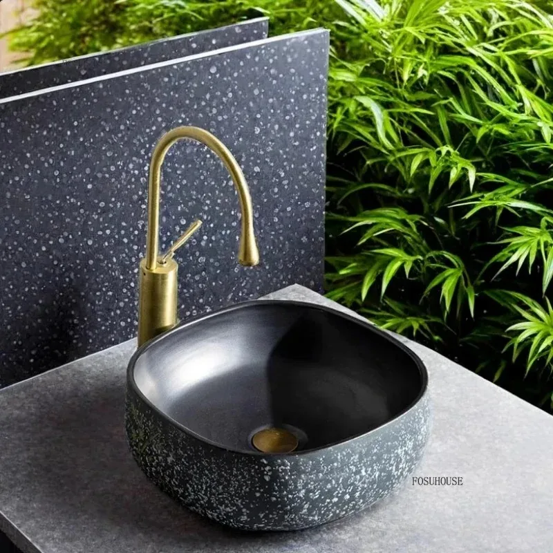 

Chinese Retro Art Bathroom Sinks Above Counter Basin Bathroom Toilet Washbasin Creative Balcony Ceramic Wash Basin Small Size DD