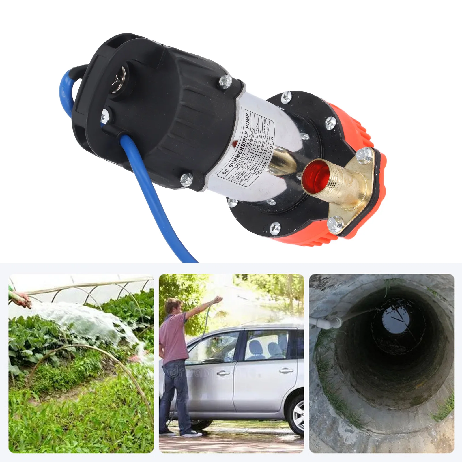 

24V DC Submersible Pump 220W 8m High Lift Large Flow DC Solar Deep Well Pump for Farm Ranch