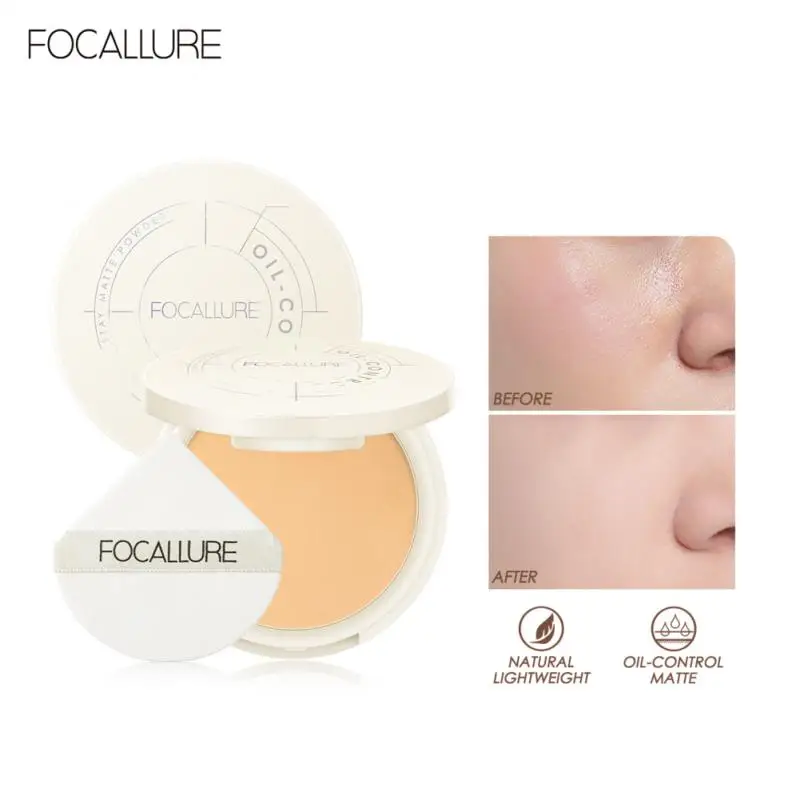 FOCALLURE Powder Cake Waterproof Long-lasting Matte Brighten Natural Cosmetic Maquiagem Oil Control Powder Silk Soft Mist Powder