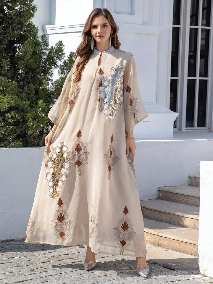 

Modest Dress Ramadan Morocco Abaya Eid Muslim Women Sequins Dresses Vestidos Saudi Jalabiya Party Abayas Kaftan Arabic Robe 2024
