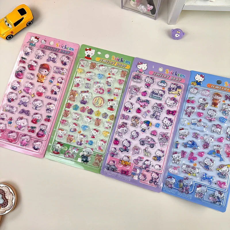 Hello Kitty Stickers 3D Embossed Crystal Cartoon Diy Journal Scrapbook Decoration For Note