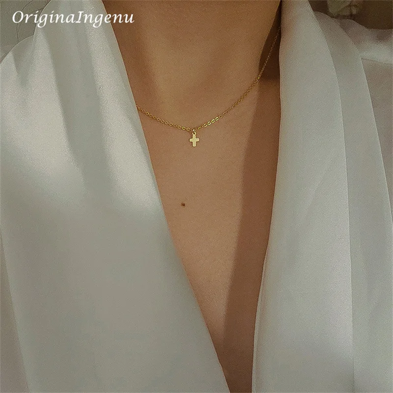 

14K Gold Filled Tiny Cross Necklace Handmade Jewelry Boho Choker Pendants Minimalism Tarnish Resistant Necklace For Women