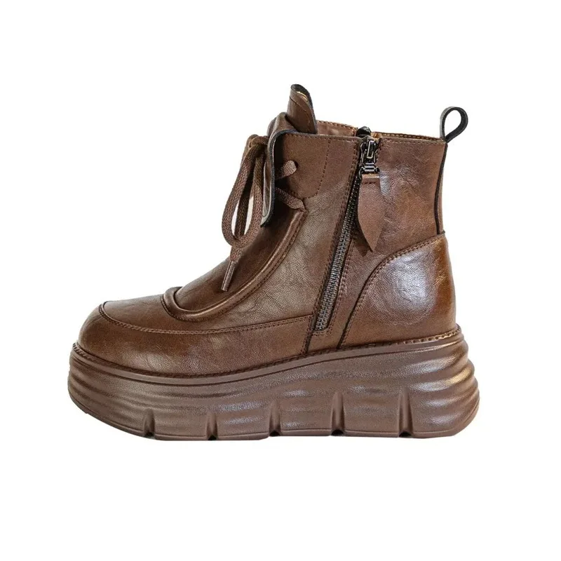 レザーブーツの女性のハイトップ-fce-裏地付き-thi-ボット強化オルトブーツ秋冬ファッション英国-sle-ラウンドトゥ