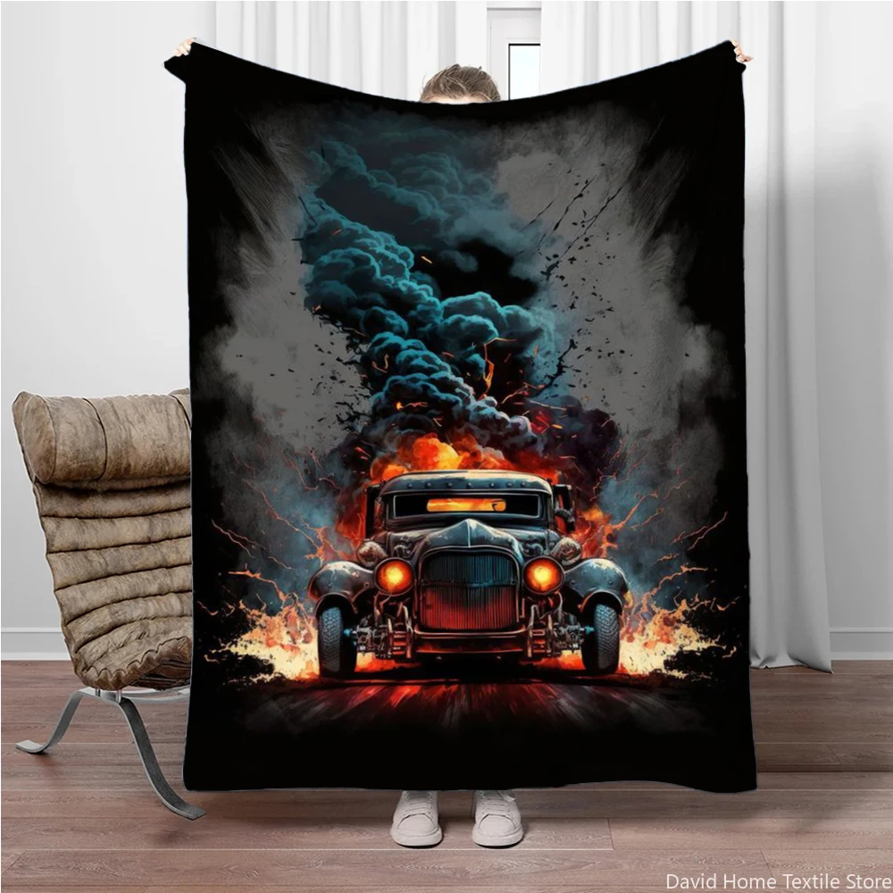 

Fashion Art Print Racing Flannel Blanket Children Soft Quilt Thicken Plush Nap Blanket Nap,Travel,Living Room,Bedroom,Gift